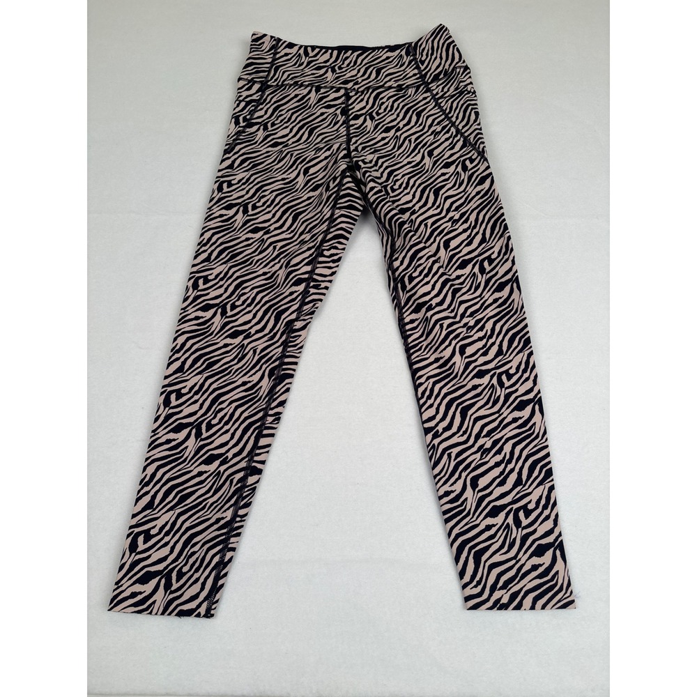 Victorias Secret Zebra Print Leggings Tan Black High‎ Waist Side Pockets Medium